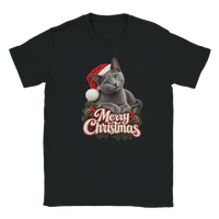 Load image into Gallery viewer, Russian Blue Merry Christmas T-Shirt in black by Catagorical