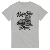 Load image into Gallery viewer, Russian Blue Cat Mom T-Shirt in ash by Catagorical