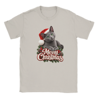 Load image into Gallery viewer, Russian Blue Merry Christmas T-Shirt in ice grey by Catagorical