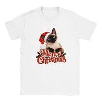 Load image into Gallery viewer, Siamese Cat Merry Christmas T-Shirt in white by Catagorical