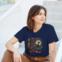 Load image into Gallery viewer, Close-up of Moonlit Whimsy design, storybook black cat beneath a golden moon