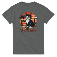 Load image into Gallery viewer, Stay Pawsitive Cat T-Shirt in graphite heather by Catagorical