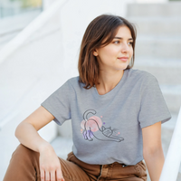 Load image into Gallery viewer, Stretching Cat Watercolor T-Shirt by Catagorical, view 2