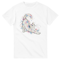 Load image into Gallery viewer, Colourful Cat Stretch Watercolour T-Shirt in white by Catagorical
