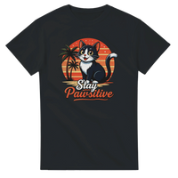 Load image into Gallery viewer, Stay Pawsitive Cat T-Shirt in black by Catagorical