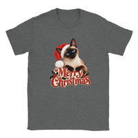 Load image into Gallery viewer, Siamese Cat Merry Christmas T-Shirt in graphite heather by Catagorical
