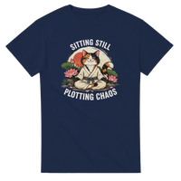 Load image into Gallery viewer, Sitting Still Plotting Chaos T-Shirt in navy by Catagorical
