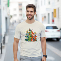 Load image into Gallery viewer, Colourful folk art botanical cats graphic tee, two quirky cats with floral patterns