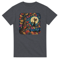 Load image into Gallery viewer, Moonlit Whimsy black cat folk art t-shirt in dark heather