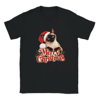 Load image into Gallery viewer, Siamese Cat Merry Christmas T-Shirt in black by Catagorical