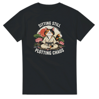 Load image into Gallery viewer, Sitting Still Plotting Chaos T-Shirt in black by Catagorical
