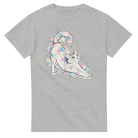 Load image into Gallery viewer, Colourful Cat Stretch Watercolour T-Shirt in ash by Catagorical