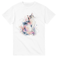 Load image into Gallery viewer, Whimsical Watercolour Cat T-Shirt in white by Catagorical