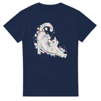 Load image into Gallery viewer, Colourful Cat Stretch Watercolour T-Shirt in navy by Catagorical