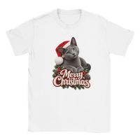 Load image into Gallery viewer, Russian Blue Merry Christmas T-Shirt in white by Catagorical