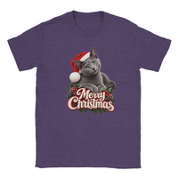Load image into Gallery viewer, Russian Blue Merry Christmas T-Shirt in heather purple by Catagorical