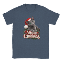 Load image into Gallery viewer, Russian Blue Merry Christmas T-Shirt in heather navy by Catagorical