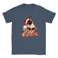 Load image into Gallery viewer, Siamese Cat Merry Christmas T-Shirt in heather navy by Catagorical