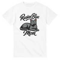 Load image into Gallery viewer, Russian Blue Cat Mom T-Shirt in white by Catagorical