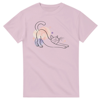 Load image into Gallery viewer, Stretching Cat Watercolor T-Shirt in light pink by Catagorical